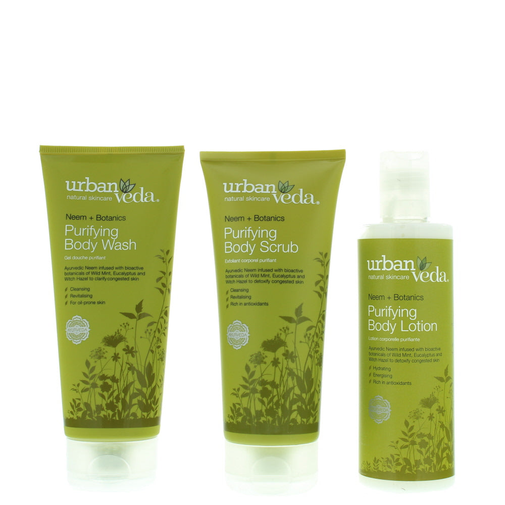 Urban Veda Purifying Body Ritual Bodycare Set Gift Set : Body Wash 200ml - Body Scrub 200ml - Body Lotion 250ml