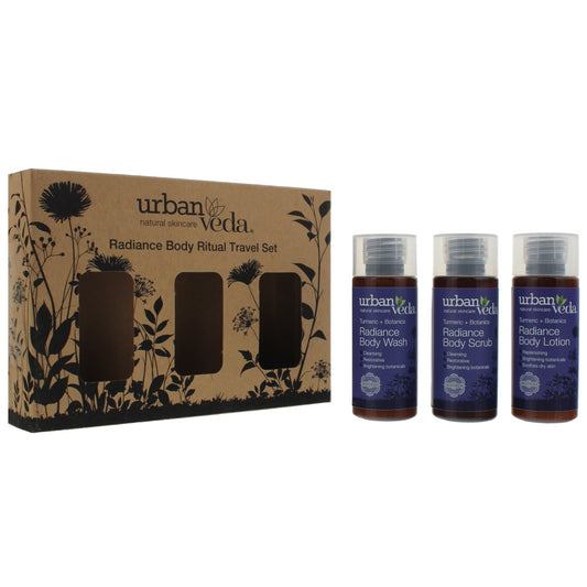 Urban Veda Radiance Body Ritual Travel Set Bodycare Set Gift Set : Body Wash 50ml - Body Scrub 50ml - Body Lotion 50ml