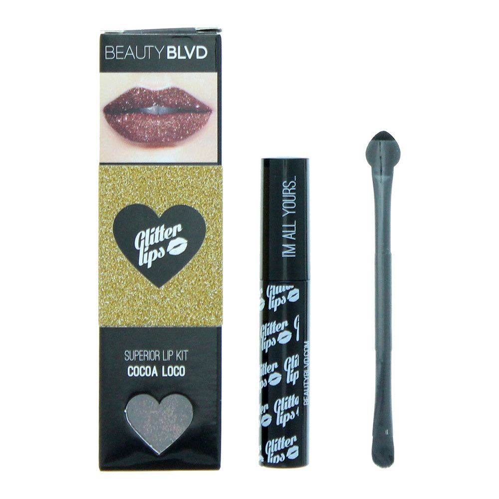 Beauty Blvd Glitter Lips Cocoa Loco 3 Piece Gift Set: Gloss Bond 3.5ml - Glitter 3g - Lip Brush