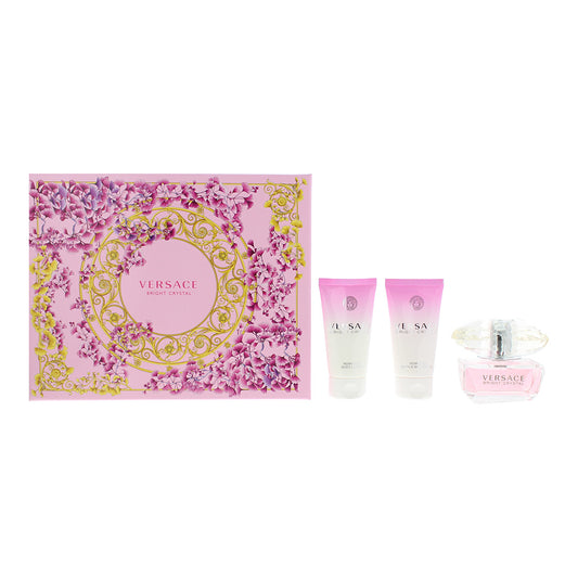 Versace Bright Crystal 3 Piece Gift Set: Eau de Toilette 50ml - Shower Gel 50ml - Body Lotion 50ml