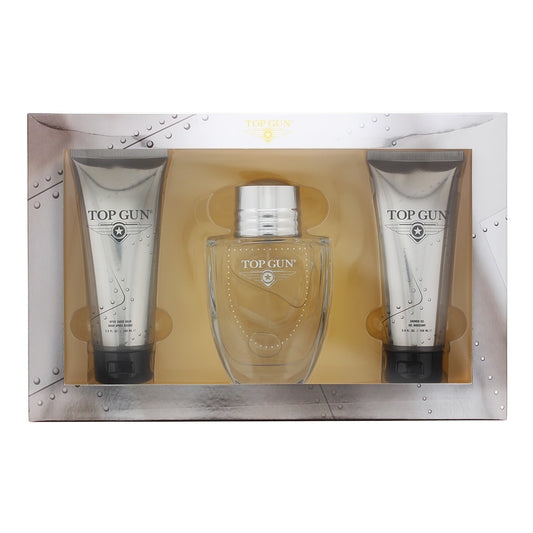 Top Gun Chevron 3 Piece Gift Set: Eau De Toilette 100ml - Hair & Body Wash 100ml - Aftershave Balm 100ml