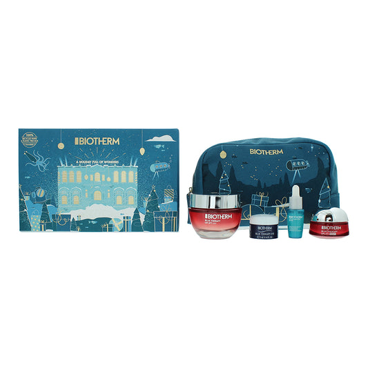 Biotherm Blue Therapy Red Algae Uplift 4 Piece Gift Set: Red Algae Cream 50ml - Plankton Elixir Serum 7ml - Eye Cream 5ml - Night Cream 15ml - Pouch