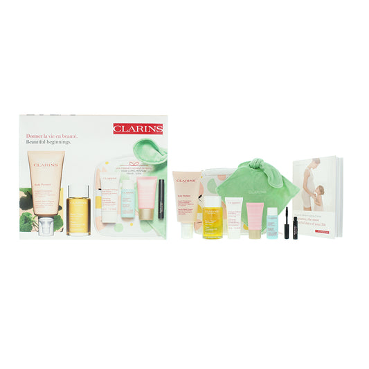 Clarins Beautiful Beginnings Marternity 6 Piece Gift Set: Body Oil 100ml - Body Scrub 30ml - Day Cream 15ml - Legs Emulsion 30ml - Mascara 3ml - Body