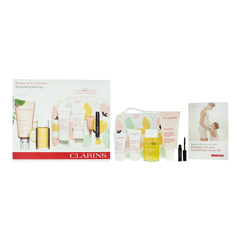 Clarins Beautiful Maternity Bag 6 Piece Gift Set: Stretch Mark Expert 175ml - Body Oil 100ml - Body Scrub 30ml - Flash Balm 15ml- Eye Cream 3ml - Masc