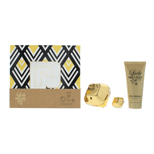 Paco Rabanne Lady Million 3 Piece Gift Set: Eau de Parfum 80ml - Eau de Parfum 5ml - Body Lotion 100ml