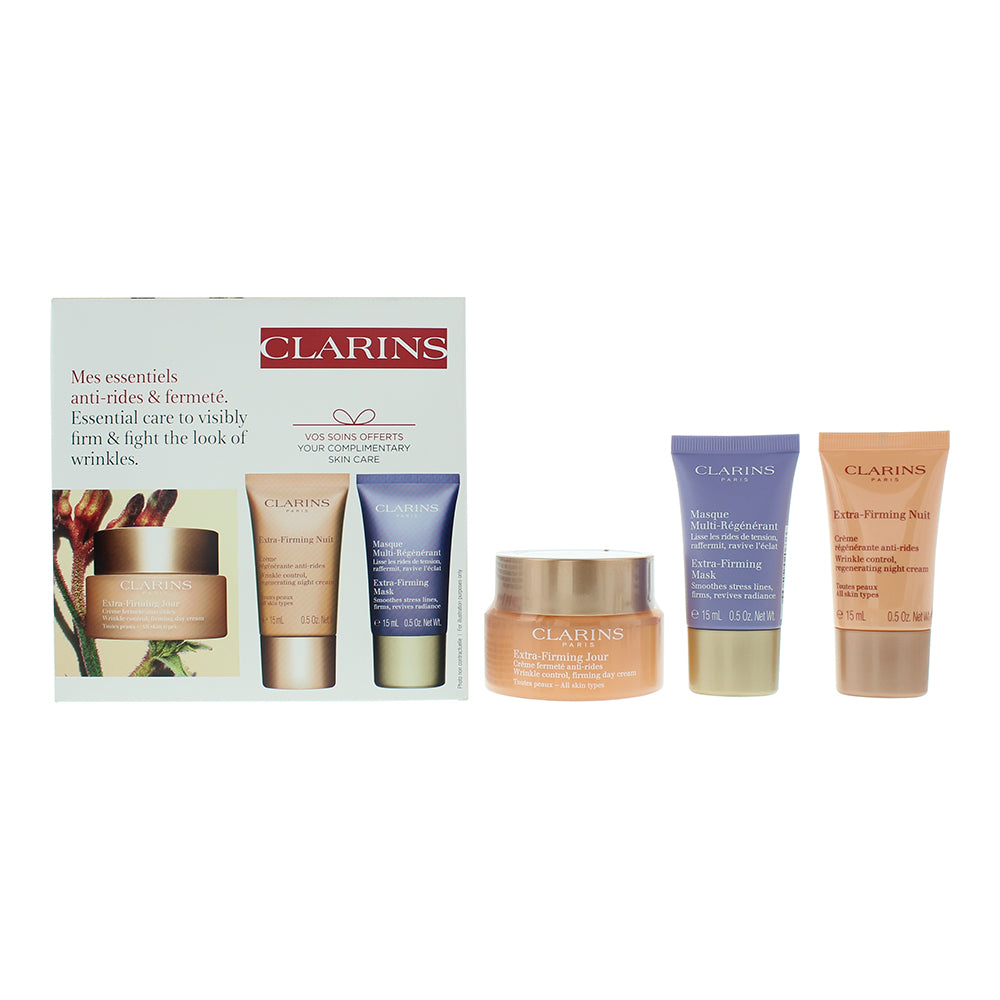 Clarins Extra-Firming 4 Piece Gift Set: Day Cream 50ml - Night  Cream 15ml - Face Mask 5ml - Cosmetic Bag