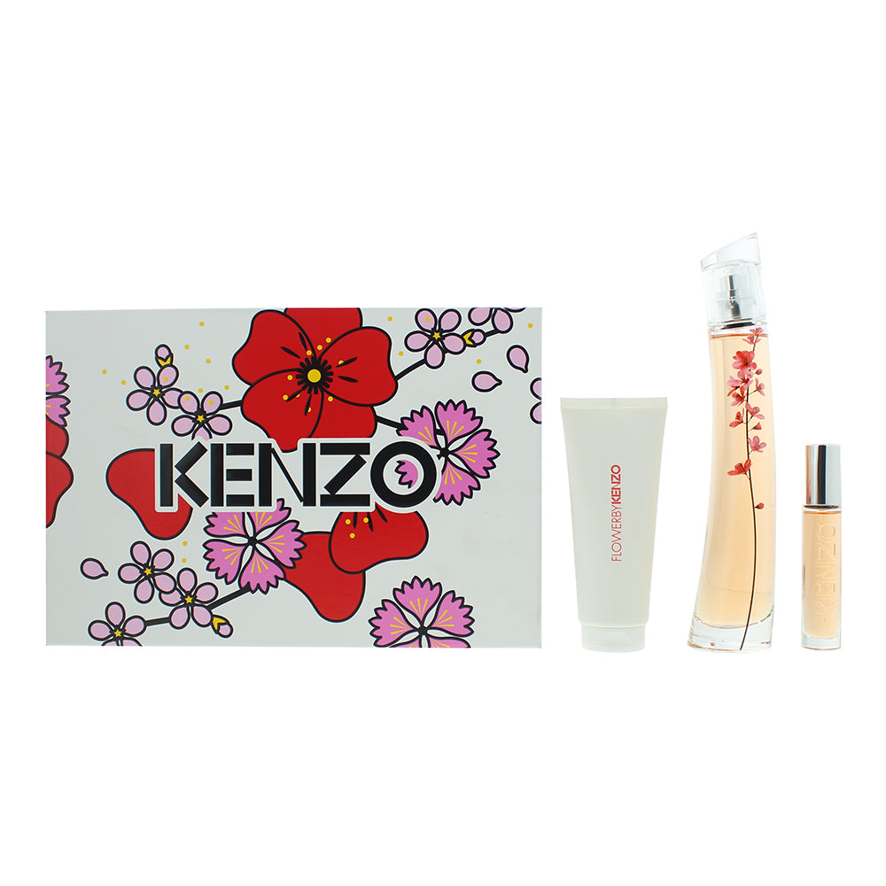 Kenzo Flower Ikebana Sakura Eau de Parfum 3 Piece Gift Set: Eau de Parfum 75ml - Eau de Parfum 10ml - Body Milk 75ml