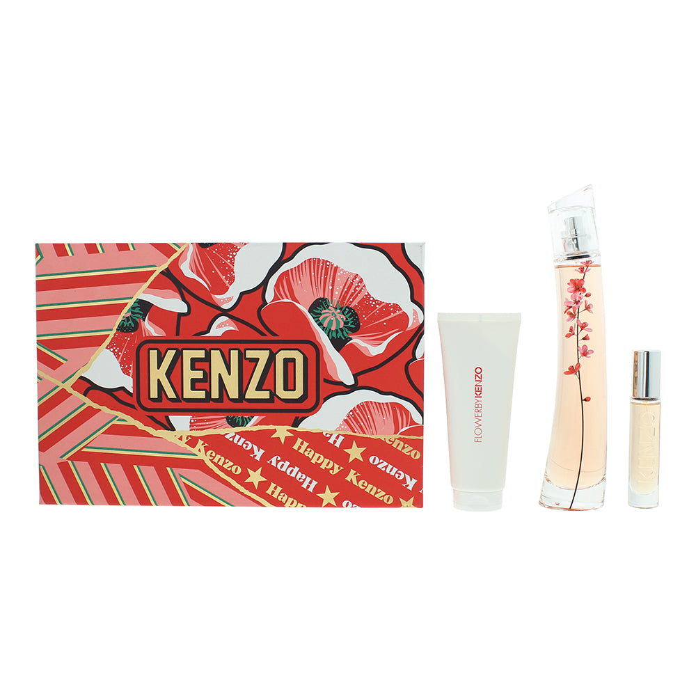 Kenzo Flower Ikebana Sakura Eau de Parfum 3 Piece Gift Set: Eau de Parfum 75ml - Eau de Parfum 10ml - Body Lotion 75ml