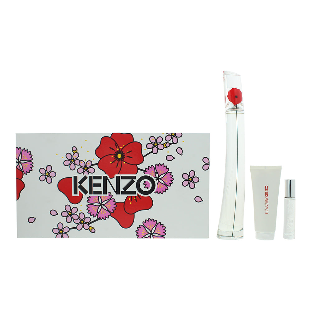 Kenzo Flower 3 Piece Gift Set: Eau de Parfum 100ml - Eau de Parfum 10ml - Body Lotion 75ml