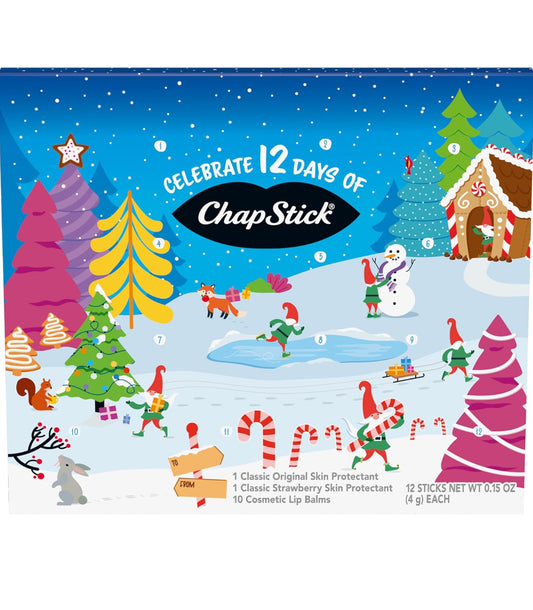 ChapStick 12 Days of Holiday Christmas Advent Calendar Lip Balm Gift Set