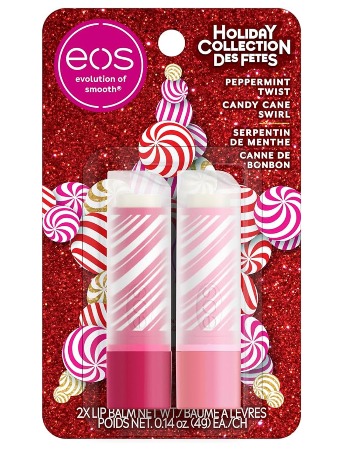 EOS Christmas Holiday Lip Balm Sticks Peppermint Twist & Candy Cane Swirl Stocking Fillers