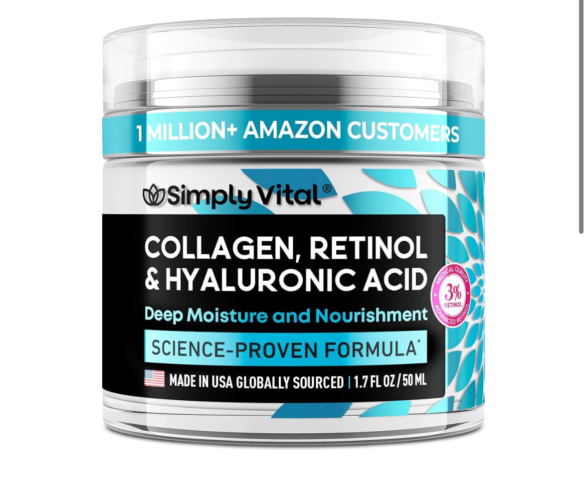 SimplyVital Anti-Aging Face Moisturizer Cream - Collagen, Retinol & Hyaluronic Acid