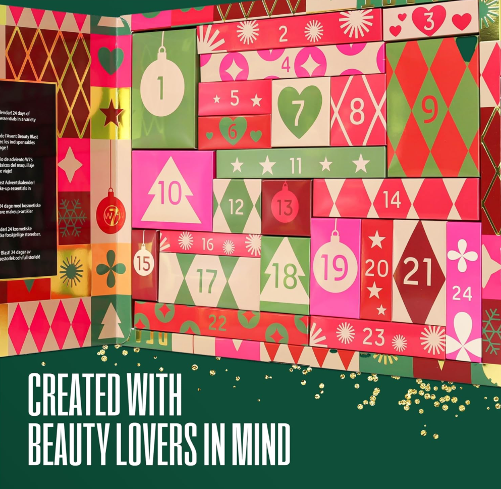 W7 Beauty Blast Advent Calendar 2024 Individually Boxed Makeup & Cosmetic Surprises For Christmas